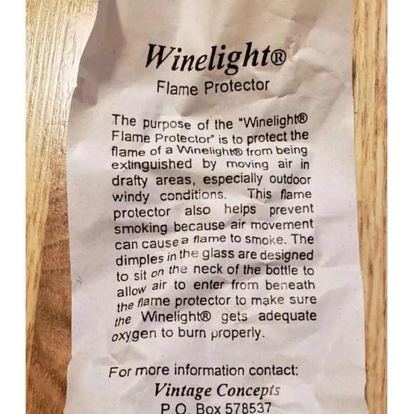 Wine Light Flame Protector Clear Glass for In/Outdoor Use by Vintage Concepts NE - Picture 6 of 7